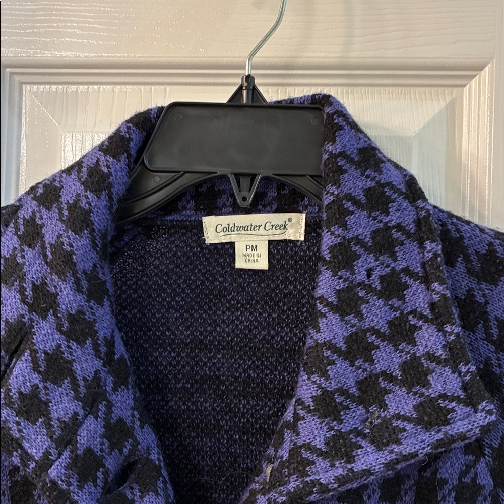 Coldwater Creek Women's 100% Wool Black and Purple Checkered Blazer Jacket SZ MP
